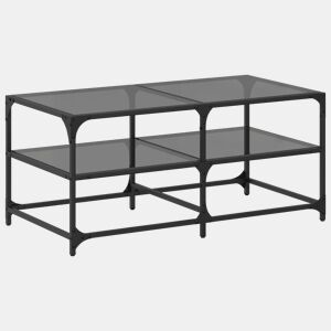 Mesa de Centro, Mesa baixa com topo em vidro preto 98,5x50x45 cm aço