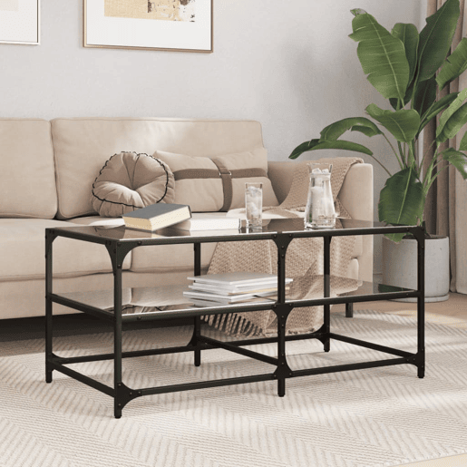 Mesa de Centro, Mesa baixa com topo em vidro preto 98,5x50x45 cm aço Mesa de Centro, Mesa baixa com topo em vidro preto 98,5x50x45 cm aço