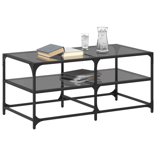 Mesa de Centro, Mesa baixa com topo em vidro preto 98,5x50x45 cm aço Mesa de Centro, Mesa baixa com topo em vidro preto 98,5x50x45 cm aço