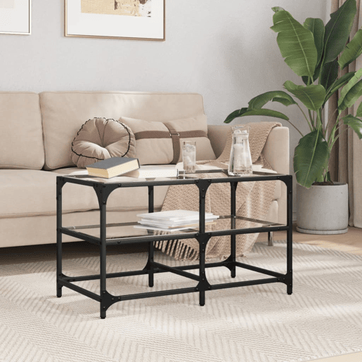 Mesa de Centro, Mesa baixa c topo em vidro transparente 78,5x40x45 cm aço