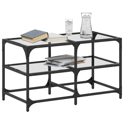 Mesa de Centro, Mesa baixa c topo em vidro transparente 78,5x40x45 cm aço