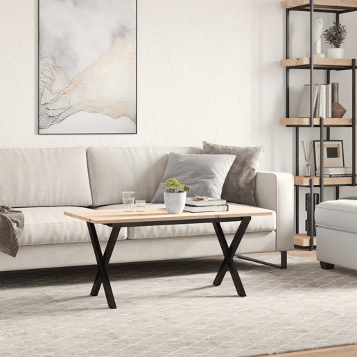 Mesa de Centro, Mesa baixa, estrutura em X 90x40x45 cm pinho e aço