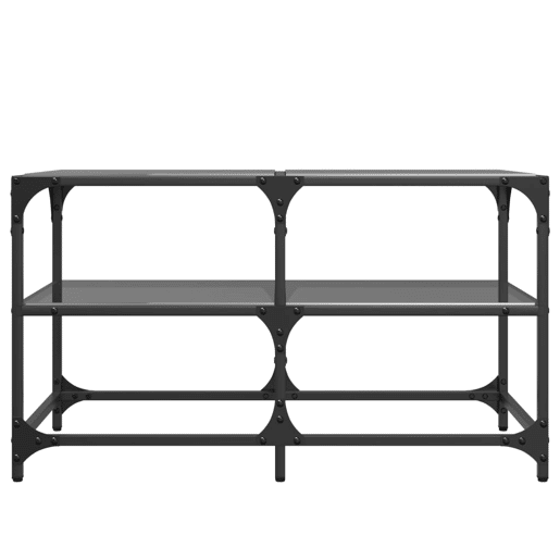 Mesa de Centro, Mesa baixa com topo em vidro preto 78,5x40x45 cm aço