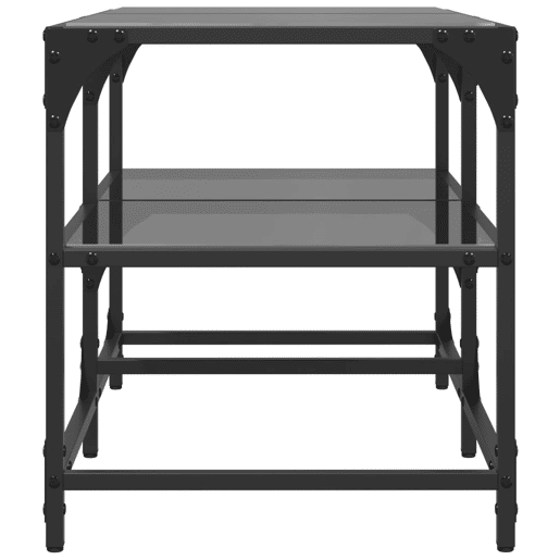 Mesa de Centro, Mesa baixa com topo em vidro preto 78,5x40x45 cm aço