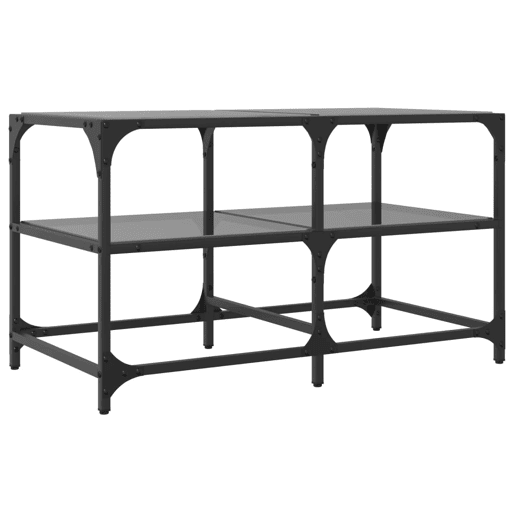 Mesa de Centro, Mesa baixa com topo em vidro preto 78,5x40x45 cm aço