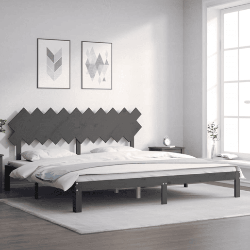 Estrutura de Cama de casal moderno com cabeceira 200x200 cm madeira maciça cinza