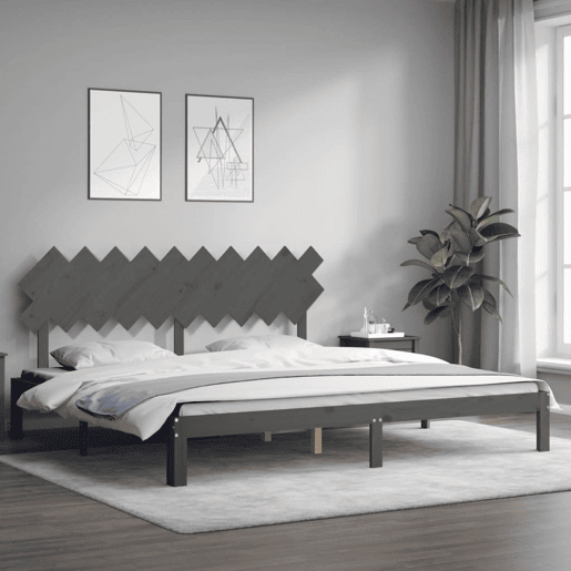 Estrutura de Cama de casal moderno com cabeceira 200x200 cm madeira maciça cinza