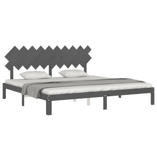 Estrutura de Cama de casal moderno com cabeceira 200x200 cm madeira maciça cinza