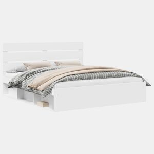 Estrutura de cama de casal com cabeceira king size - Branco 200 x 200 cm