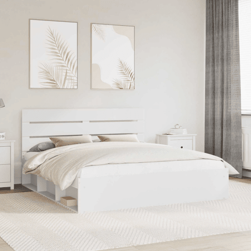 Estrutura de cama de casal com cabeceira king size - Branco 200 x 200 cm
