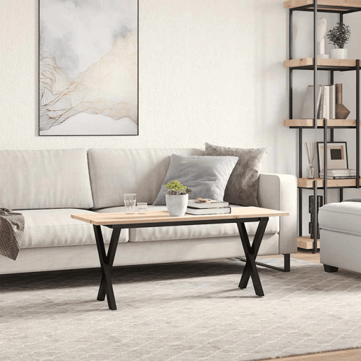 Mesa de Centro, Mesa baixa, estrutura em X 110x40x45cm pinho e aço
