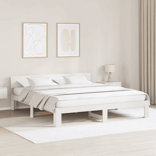 Estrutura de cama de casal com cabeceira king size - Branco 200 x 200 cm