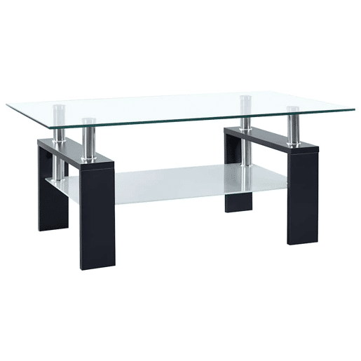 Mesa de Centro, Mesa baixa 95x55x40 cm preto vidro temperado transparente