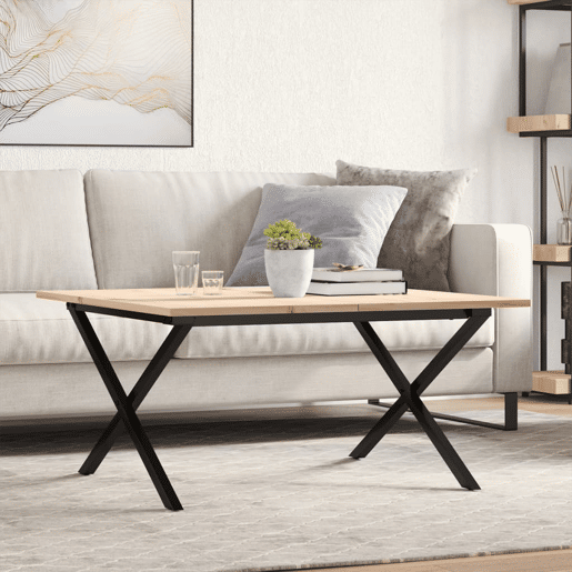 Mesa de Centro, Mesa baixa, estrutura em X 90x90x45 cm pinho e aço