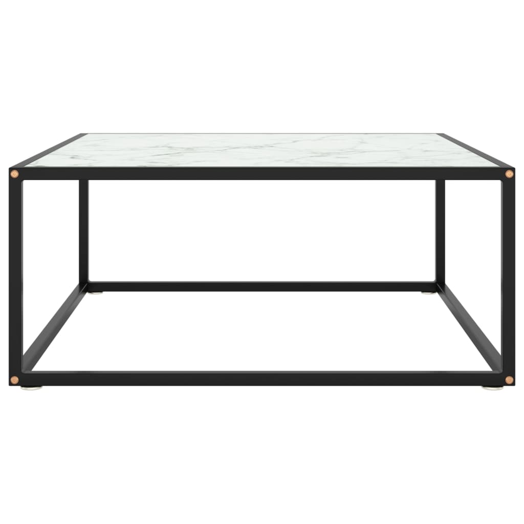 mesa de cafe - mesa de centro negra con vidrio de marmol blanco 80x80x35 cm