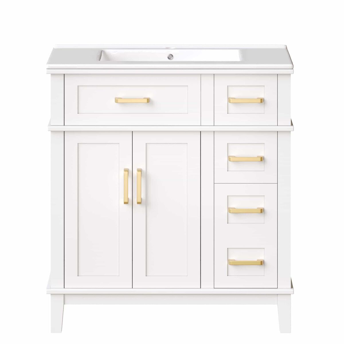 Mueble de baño con lavabo de cerámica — moderno, gran capacidad de almacenamiento, cajones con sistema soft-close, protección contra desbordamiento -