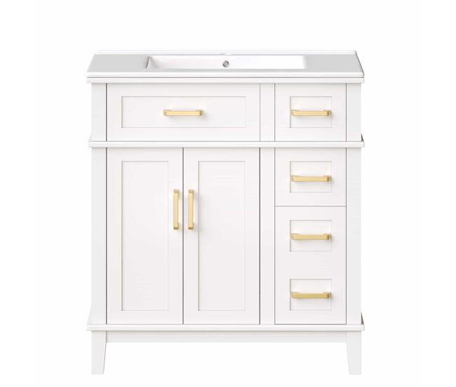 Mueble de baño con lavabo de cerámica — moderno, gran capacidad de almacenamiento, cajones con sistema soft-close, protección contra desbordamiento -