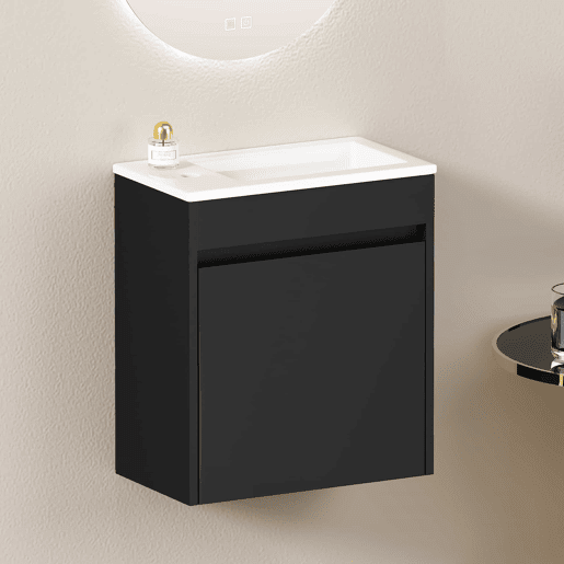 Móvel de casa de banho de 46 cm - amplo espaço de arrumação com porta com fecho suave - preto