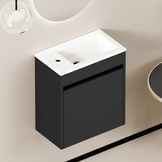 Móvel de casa de banho de 46 cm - amplo espaço de arrumação com porta com fecho suave - preto