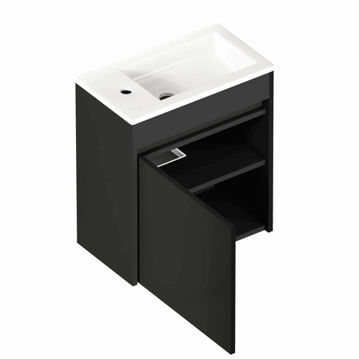 Móvel de casa de banho de 46 cm - amplo espaço de arrumação com porta com fecho suave - preto