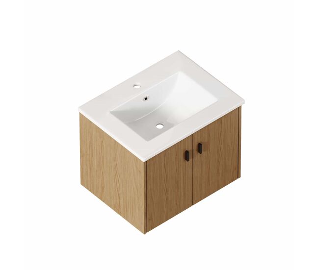 Armario de baño 60 cm - amplio espacio de almacenamiento, 2 puertas con cierre suave - roble claro