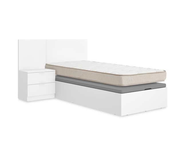 Pack ahorro juvenil canapé con cabecero y una mesita flow, y colchón viscoelástico nova de 90 x 190 cm