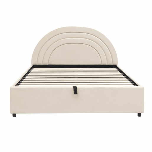 Cama estofada 140x200 - cabeceira, base de ripas de madeira, montagem fácil, inclui colchão, adequada para adultos e jovens - bege