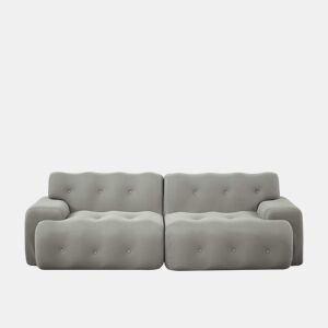 Sofá Cloud de 2 lugares - design moderno e curvo com braços largos e estofamento com botões, sem montagem - cinzento