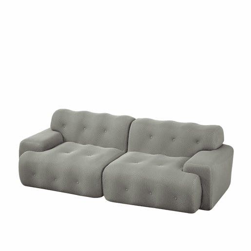 Sofá Cloud de 2 lugares - design moderno e curvo com braços largos e estofamento com botões, sem montagem - cinzento