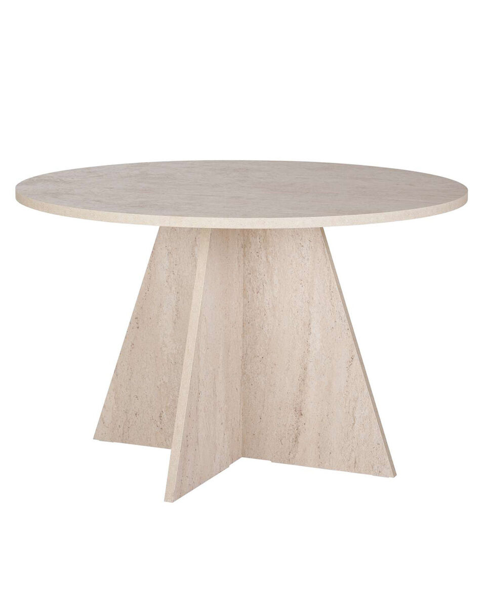 mesa de comedor redonda bethany travertino para hogar moderno  - homekit