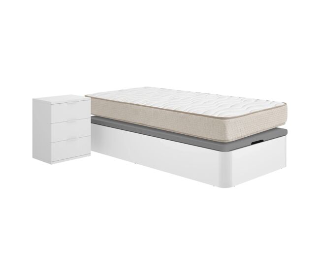Pack ahorro juvenil canapé round con colchón viscoelástico nova 90 x 190 cm y mesita de noche rio