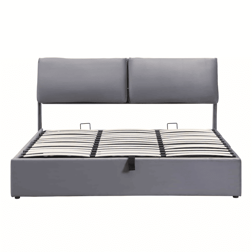 Cama estofada 180x200 cm - hidráulica em veludo com 3 gavetas, base de lâminas, cabeceira, espaço de arrumação, sem colchão - cinzenta