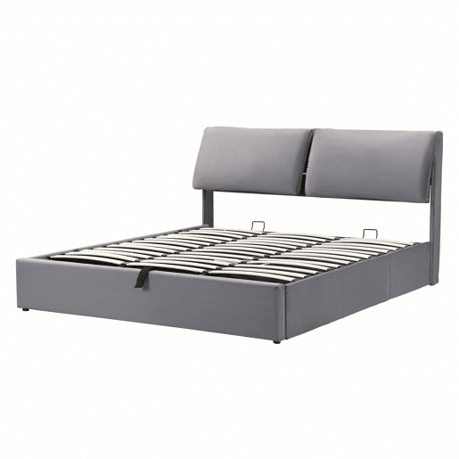 Cama estofada 180x200 cm - hidráulica em veludo com 3 gavetas, base de lâminas, cabeceira, espaço de arrumação, sem colchão - cinzenta
