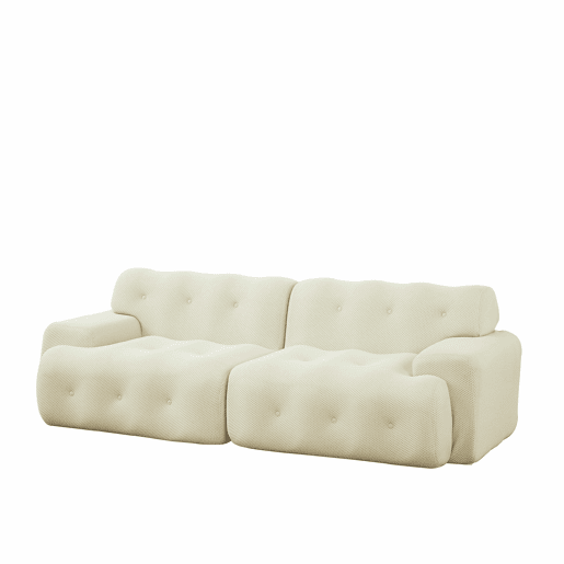 Sofá de 2 lugares grande - braços largos, design moderno com botões, formato curvo, sem montagem - bege