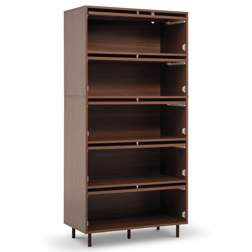 Armário alto 80 x 40 x 163 cm - 5 portas basculantes, rattan, madeira com pés de metal, grande espaço de arrumação, sala, corredor, cozinha - nogueira