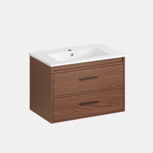 Armário de casa de banho de 76 cm - com amplo espaço de arrumação e 2 gavetas - castanho-avermelhado