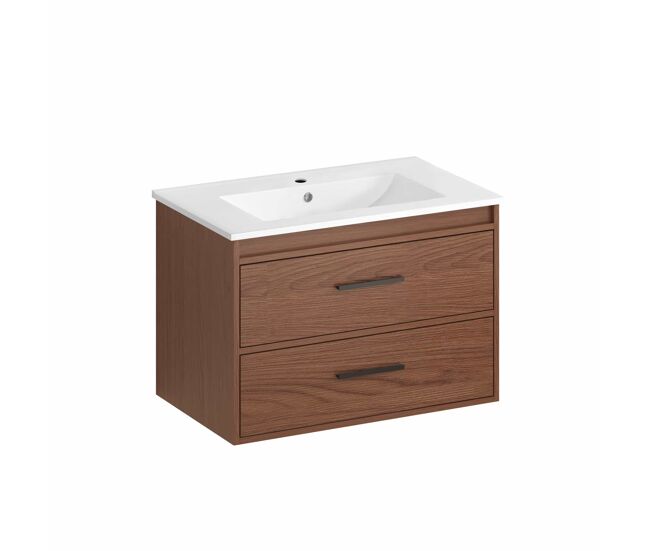 Armario de baño 76 cm - con amplio espacio de almacenamiento y 2 cajones - marrón rojizo
