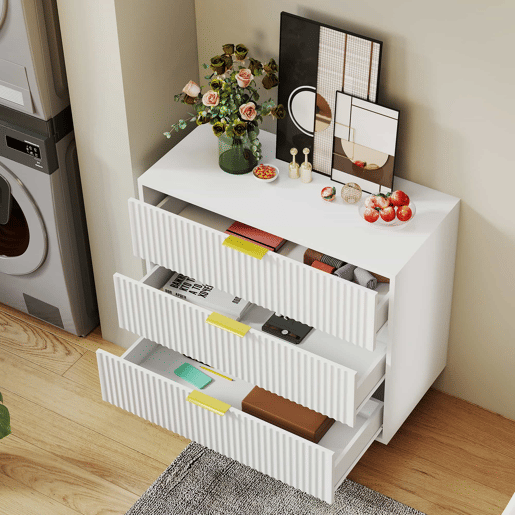 Aparador com 3 gavetas 72x80x40 cm - design moderno, móvel de arrumação - branco e dourado
