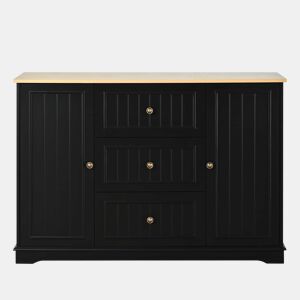 Aparador moderno de 126 cm - 3 gavetas e portas tipo frigorífico - Preto