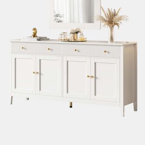 Aparador de sala de jantar - 2 gavetas e 4 portas, estilo elegante, puxadores dourados, grande capacidade de arrumação - branco