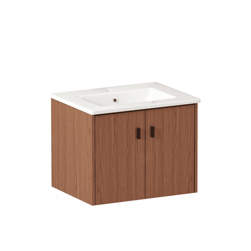 Móvel de casa de banho de 60 cm - amplo espaço de arrumação com 2 portas com fecho suave - castanho avermelhado