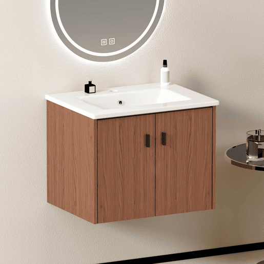 Móvel de casa de banho de 60 cm - amplo espaço de arrumação com 2 portas com fecho suave - castanho avermelhado