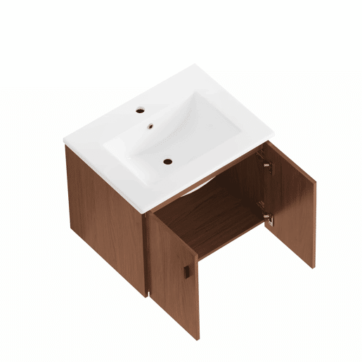 Móvel de casa de banho de 60 cm - amplo espaço de arrumação com 2 portas com fecho suave - castanho avermelhado