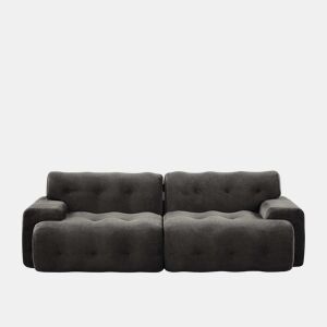 Sofá de 2 lugares - design moderno curvo com braços largos e estofamento com botões, sem montagem - cinzento