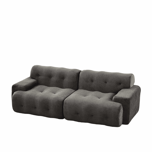 Sofá de 2 lugares - design moderno curvo com braços largos e estofamento com botões, sem montagem - cinzento