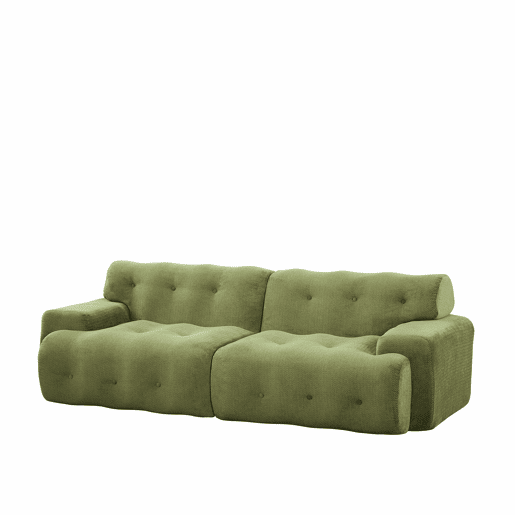 Sofá de 2 lugares grande - braços largos, design moderno com botões, formato curvo, sem montagem - verde