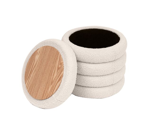 Puff con almacenaje tapizado en teddy effie blanco para hogar moderno mueble de almacenaje - homekit