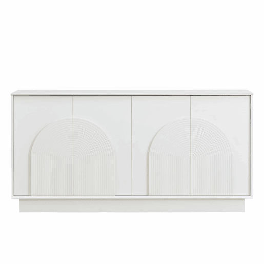 Aparador moderno de 160 cm - 4 portas arredondadas, estrutura em MDF com acabamento mate, solução de arrumação elegante e funcional para a sala de estar e a sala de jantar - branco