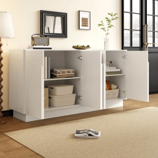 Aparador moderno de 160 cm - 4 portas arredondadas, estrutura em MDF com acabamento mate, solução de arrumação elegante e funcional para a sala de estar e a sala de jantar - branco