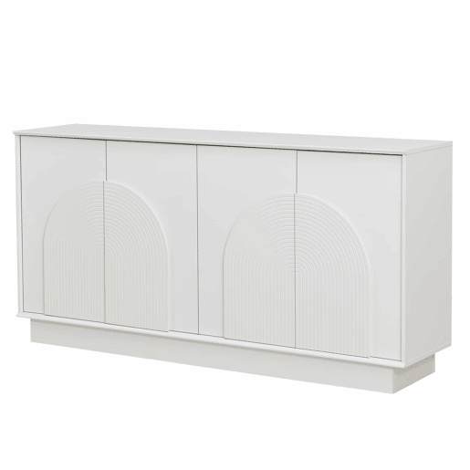 Aparador moderno de 160 cm - 4 portas arredondadas, estrutura em MDF com acabamento mate, solução de arrumação elegante e funcional para a sala de estar e a sala de jantar - branco